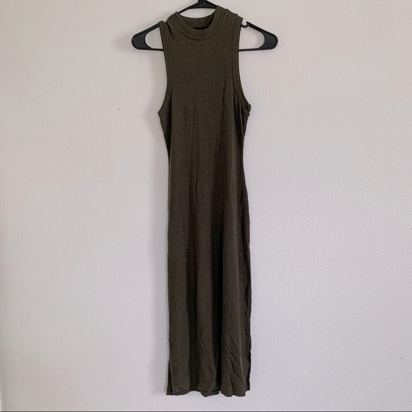 Madewell Olive Green Ribbed Mock Neck Midi Dress - Picture 2 of 7